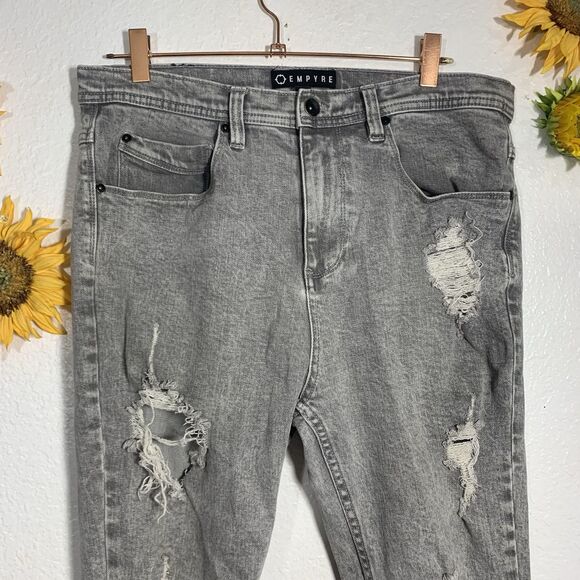 Empyre Gray Acid Wash Distressed Destroyed Skinny Jeans Size 32Wx29.5L - Picture 3 of 16